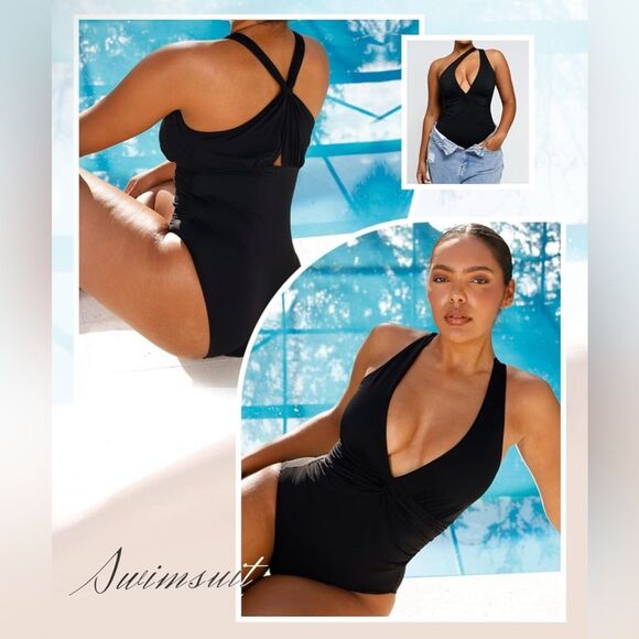 SHAPELLX Tummy Control Swimsuit Women Ruched V Neck One Piece Black 3XL NWT - Picture 11 of 12